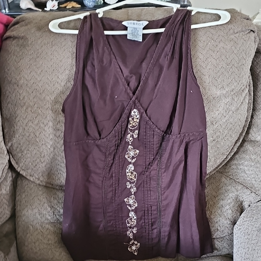 George Deep Brown Embellished Tank Top